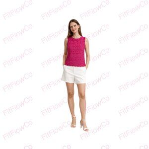 Sophie Rue Pink Floral Crochet Style Sleeveless Top Scalloped Hem Size M
